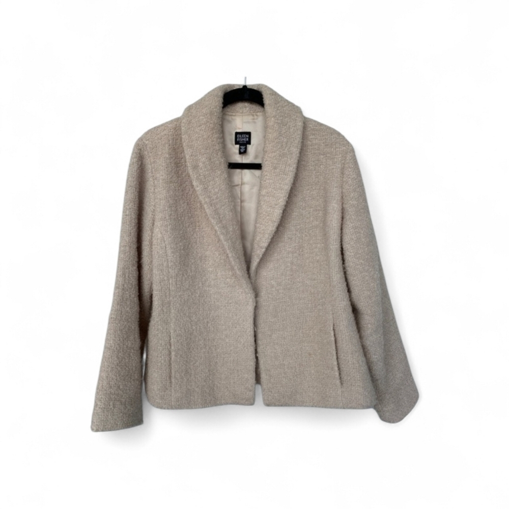 Eileen Fisher Wool Blend Textured Cream Blazer Size PL